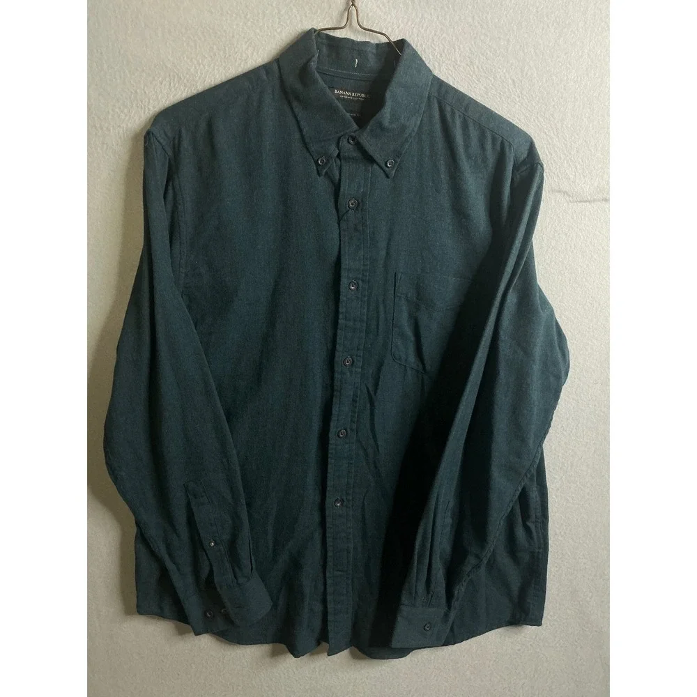 Banana Republic Button‎ Up Flannel Men's Large Organic Cotton Long Sleeve NWT